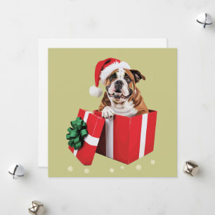 Cartão De Festividades Bulldog Inglês Engraçado Luzes de Natal na Árvore 