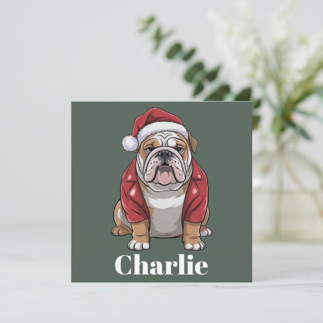 Cartão De Festividades Bulldog Inglês Nome Personalizado Natal  (Em pé/Frente)