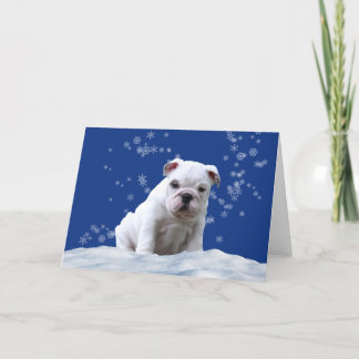 Cartão De Festividades Bulldog Puppy Christmas Holiday Snow Card