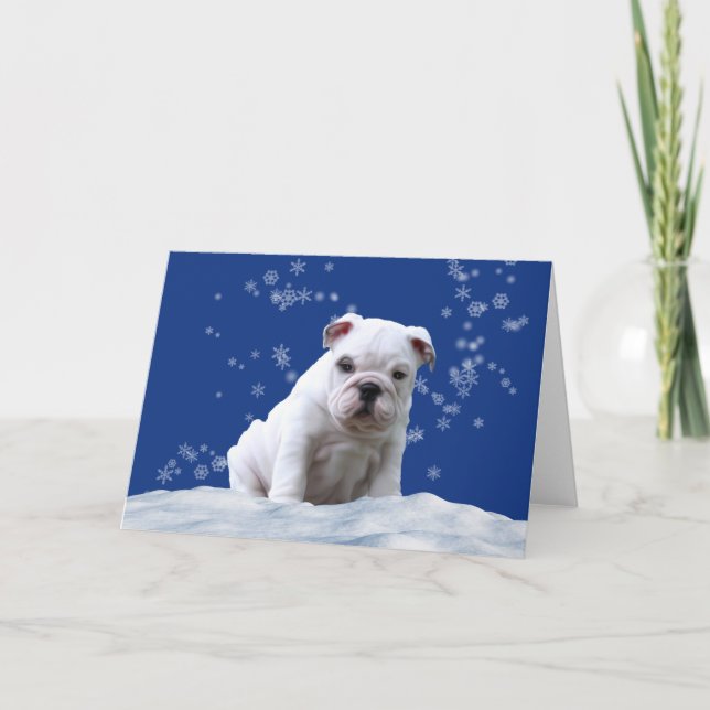 Cartão De Festividades Bulldog Puppy Christmas Holiday Snow Card (Frente)