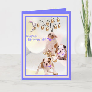 Cartão De Festividades Bulldog Puppy Eggs -Traordinary Easter Wishes