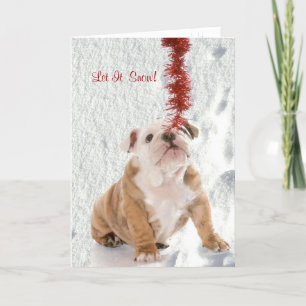 Cartão De Festividades Bulldog Puppy Let It Snow Greeting #2 Customizable