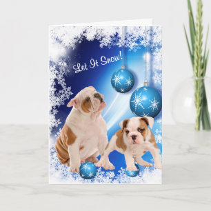 Cartão De Festividades Bulldog Puppy Let It Snow Greeting - Customizable