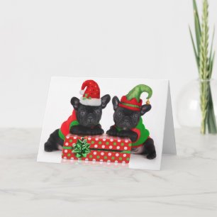 Cartão De Festividades bulldog puppy with Christmas gift