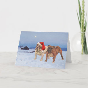 Cartão De Festividades Bulldogs Ingleses em uma Noite de Inverno Cresp