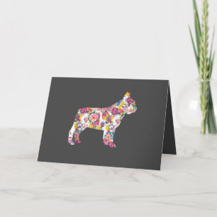 Cartão De Festividades Bulldogue Francês Padrão de Flor Bulldogues France
