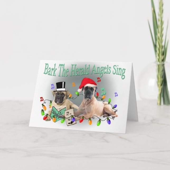 Cartão De Festividades Bullmastiff Bark The Herald Angels Sing Cards (Frente)