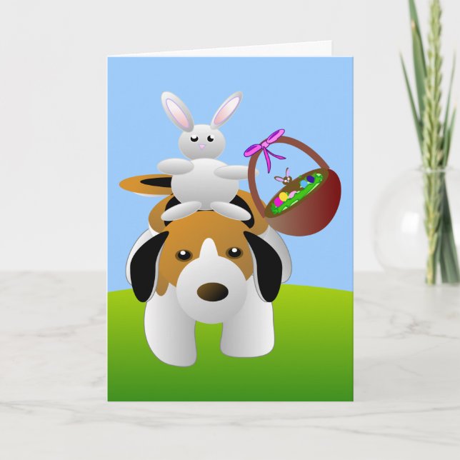 Cartão De Festividades Bunny and Beagle Easter Card (Frente)