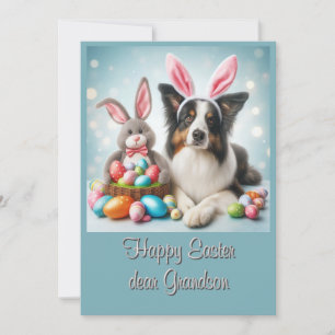 Cartão De Festividades Bunny Border Collie Feliz Páscoa Neto
