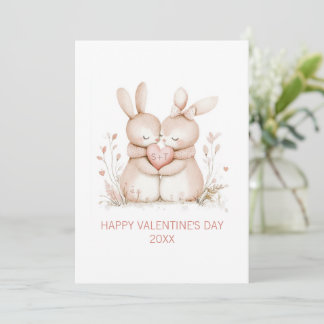 Cartão De Festividades Bunny Custom Initials Valentine's Day Flat