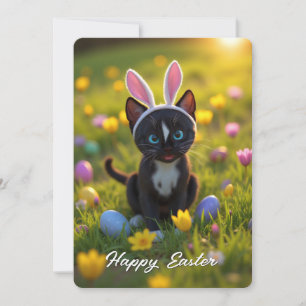 Cartão De Festividades Bunny Ears & Purrs: A peça de Páscoa de Felini