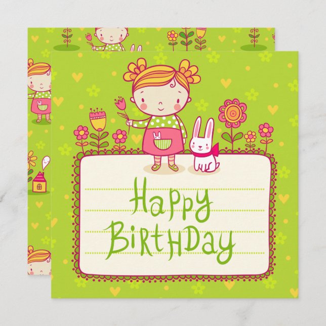 Cartão De Festividades Bunny Happy Birthday (Frente/Verso)
