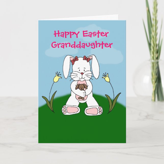 Cartão De Festividades bunny holding bunny in white easter card (Frente)