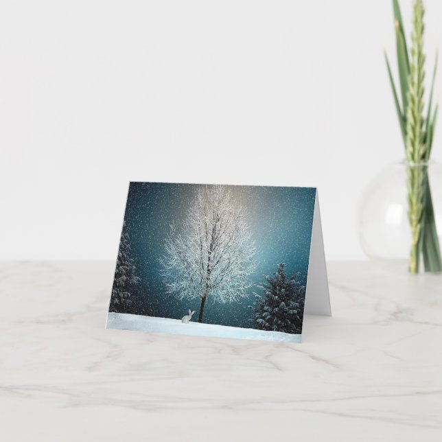 Cartão De Festividades Bunny in Snowy Woods, Christmas Card (Frente)