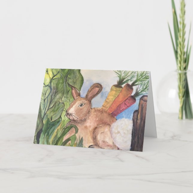 Cartão De Festividades Bunny in the garden greeting card. (Frente)