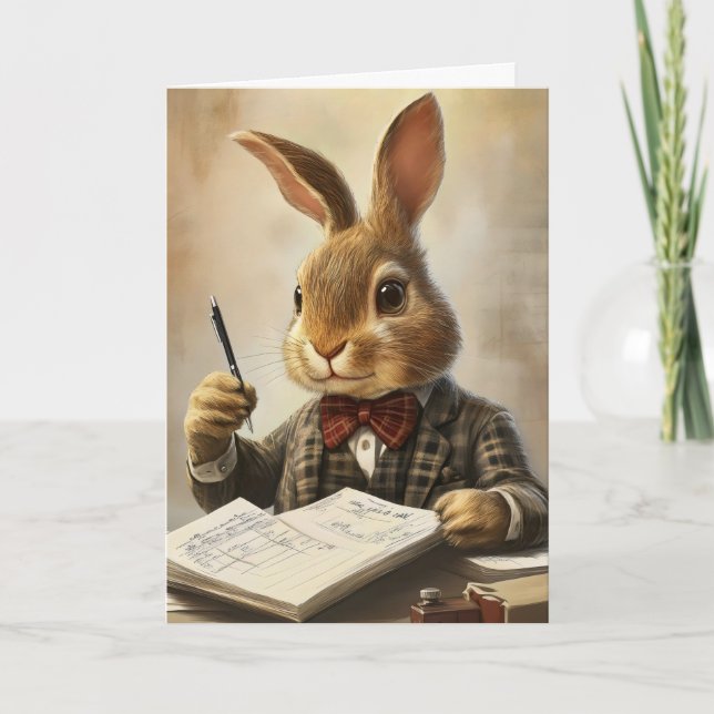 Cartão De Festividades Bunny Office Suit Engraçado (Frente)
