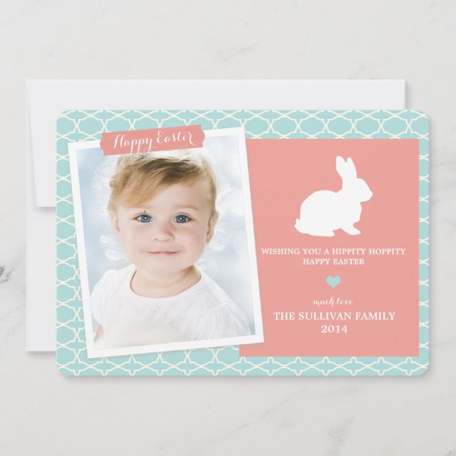 Cartão De Festividades Bunny on Morrocan Pattern Happy Easter Flat Card (Frente)