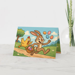 Cartão De Festividades Bunny Rouba Ovos de Frango Estilo de Páscoa Retroa