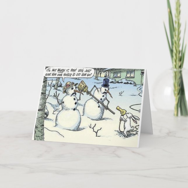 Cartão De Festividades Bunny Threatens Snowman for Nose Greeting Card (Frente)
