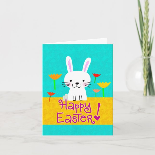 Cartão De Festividades Bunny with Tulips "Happy Easter" Notecard (Frente)