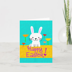 Cartão De Festividades Bunny with Tulips "Happy Easter" Notecard