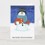 Cartão De Festividades Buon Natale e felice anno nuovo - Snowman italiano<br><div class="desc">Watercolor Snowman com o seu acolchoado cachecol e jaqueta vermelha Buon Natale e felice anno nuovo - Italiano Para Feliz Natal e feliz ano novo</div>