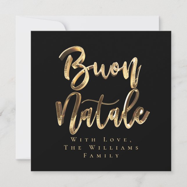 Cartão De Festividades Buon Natale Elegant Black Gold Script Italian (Frente)
