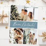 Cartão De Festividades Buon Natale Photo Collage<br><div class="desc">Este cartão fabuloso de 3 fotos, com "Buon Natale!" em uma fonte moderna e seu nome de família e ano em uma fonte de boné tradicional clara e clara, ambas em branco e azul empoeirado e com um retorno correspondente, é perfeito para enviar para sua família e amigos. Todos vão...</div>