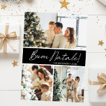 Cartão De Festividades Buon Natale Photo Collage<br><div class="desc">Este cartão fabuloso de 3 fotos com "Buon Natale!" em uma fonte moderna de script e seu nome de família e ano em uma fonte de boné tradicional clara e clara, ambos em branco e preto com uma correspondência de retorno é perfeito para enviar para sua família e amigos. Todos...</div>