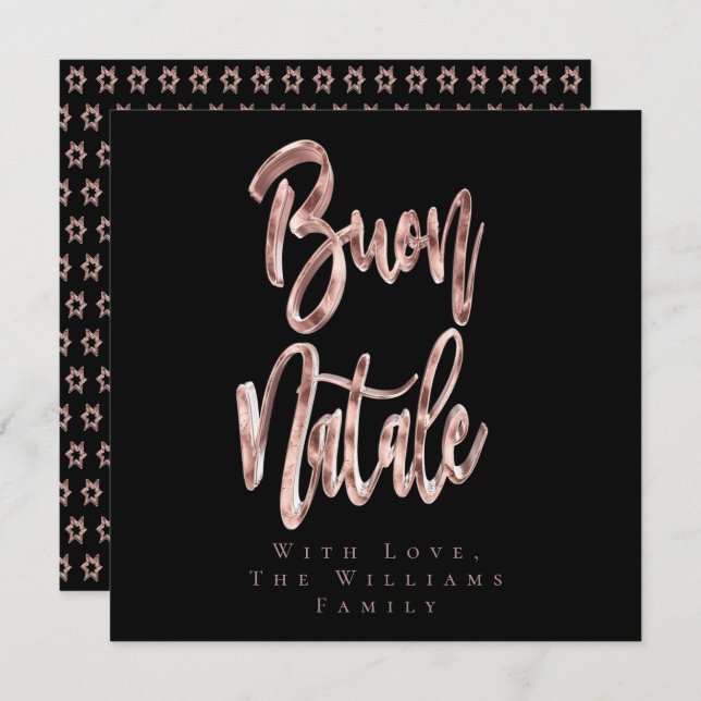 Cartão De Festividades Buon Natale Rosa Dourado Script Natal Italiano (Frente/Verso)