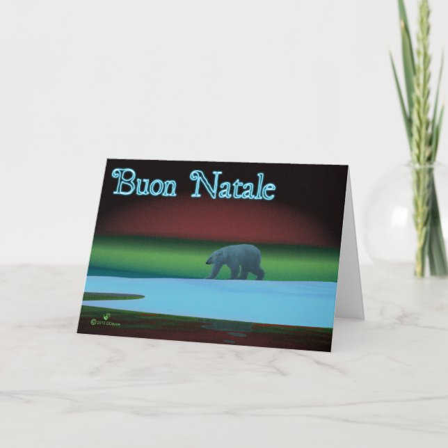 Cartão De Festividades Buon Natale - Urso Polar das Luzes (Frente)