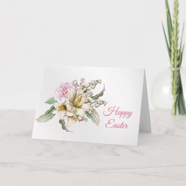 Cartão De Festividades Buquê branco de lírio rosa rosa-rosa-vírgula Pásco (Frente)
