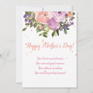 Cartão De Festividades Buquê de água-forte floral rosa para o Dia das Mãe