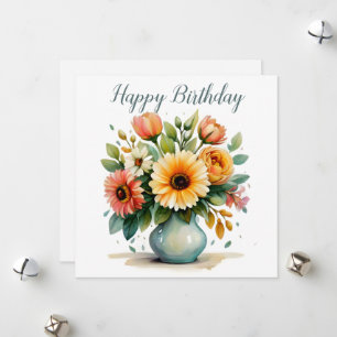 Cartão De Festividades Buquê De Flores De Aquarela Aniversário