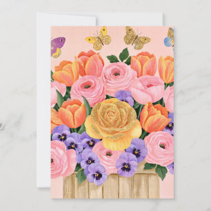 Cartão De Festividades Buquê de Flores de Primavera Botânicas Borboletas