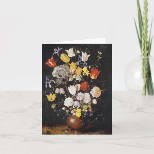 Cartão De Festividades Buquê de Flores em um Vaso Terrestre (1610) (Frente)