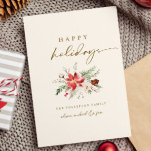 Cartão De Festividades Buquê de Natal Boho Elegante Delicado
