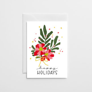 Cartão De Festividades Buquê de Poinsettia Desenhado à Mão
