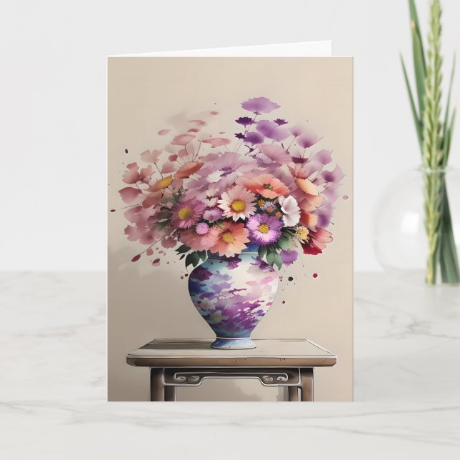 Cartão De Festividades Buquê em um Dia de as mães de Mesa (Frente)