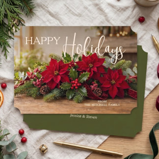 Cartão De Festividades Buquê Floral de Poinsettia Personalizado Foto