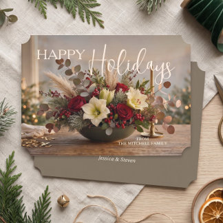 Cartão De Festividades Buquê Floral de Poinsettia Personalizado Foto