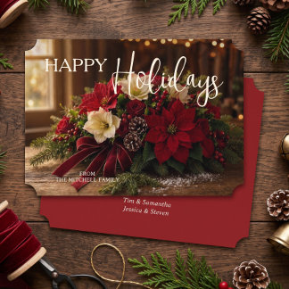Cartão De Festividades Buquê Floral de Poinsettia Personalizado Foto
