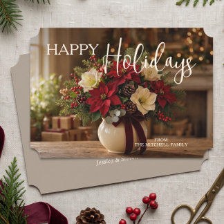 Cartão De Festividades Buquê Floral de Poinsettia Personalizado Foto