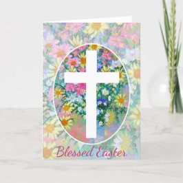 Cartão De Festividades Buquê floral de primavera e cruz personalizada de 