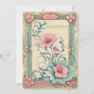 Cartão De Festividades Buquê Floral Elegante Vintage