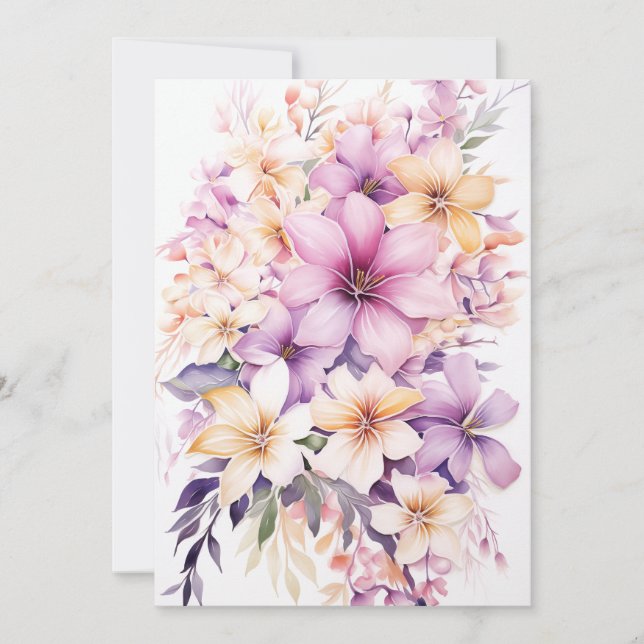 Cartão De Festividades Buquê Floral Tropical Pastel para Casamento do Dia (Frente)