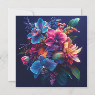 Cartão De Festividades Buquê Floral Vibrante com Flores de Neon