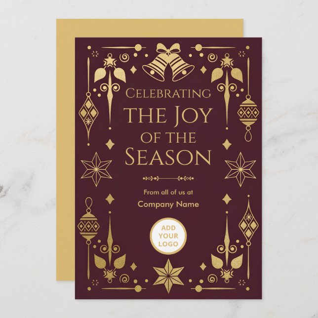 Cartão De Festividades Burgundy + Antique-Gold Foil | Logo-Friendly (Frente/Verso)