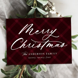 Cartão De Festividades Burgundy Brushed Plaid Merry Christmas Sem Foto