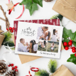 Cartão De Festividades burgundy de Natal de 4 fotos de rústicos modernos<br><div class="desc">O melhor cartão de Natal rústico de 4 fotos. Com texto elegante e moderno desenhado à mão e árvores. A cor do backer borgonha pode ser personalizada.</div>